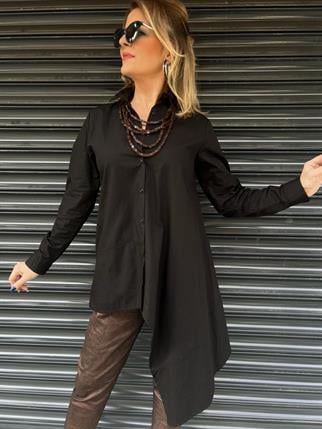 Siyah Asimetrik Gömlek