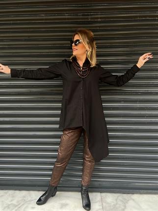 Siyah Asimetrik Gömlek