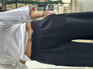 Siyah Gabardin Bol Paça Pantolon