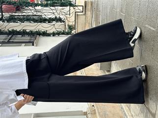 Siyah Gabardin Bol Paça Pantolon