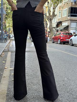 Siyah İspanyol Paça Likralı Kot Pantolon