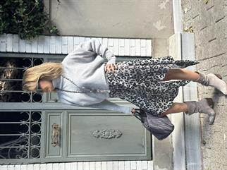 Siyah Leopar Asimetrik Saten Etek