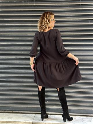 Siyah Pamuklu Romantik Elbise