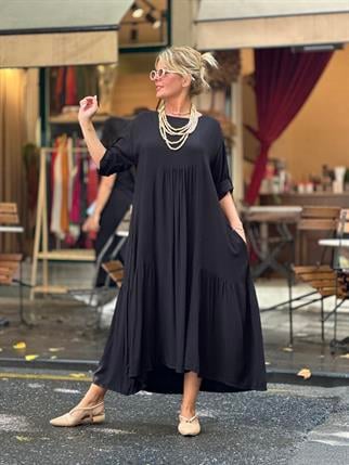 Siyah Salaş Pileli Elbise