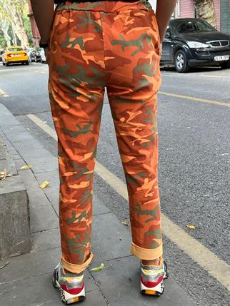 Turuncu İthal Kamuflaj Likralı Pantolon