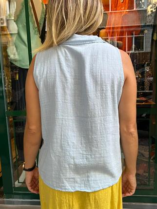 Yakalı Keten Yelek Bluz