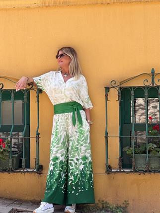 Yaprak Desenli Gömlek Pantolon Takım