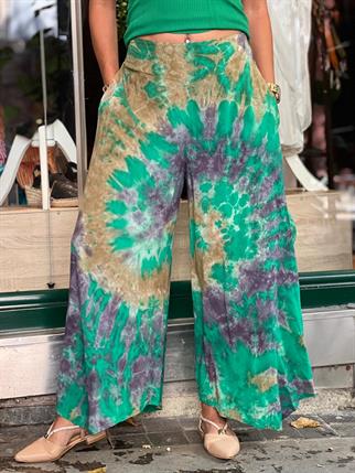 Yeşil Batik Yırtmaçlı Pantolon
