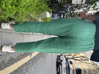 Yeşil Kemerli Keten Pantolon