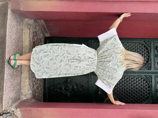 Yeşil Yapraklı Midi Boy Elbise