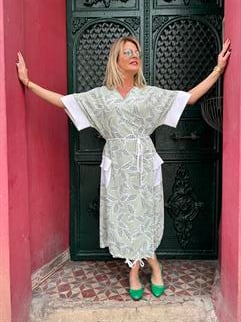 Yeşil Yapraklı Midi Boy Elbise