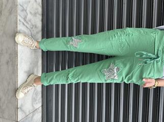 Yeşil Yıldız Payetli İthal Likralı Pantolon