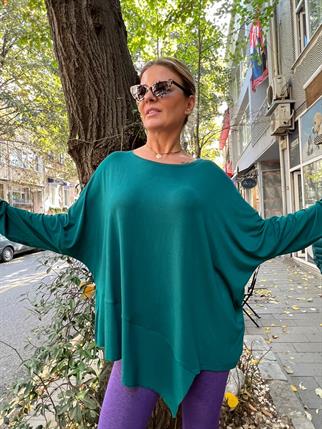 Zümrüt Yeşili Verev Salaş Bluz