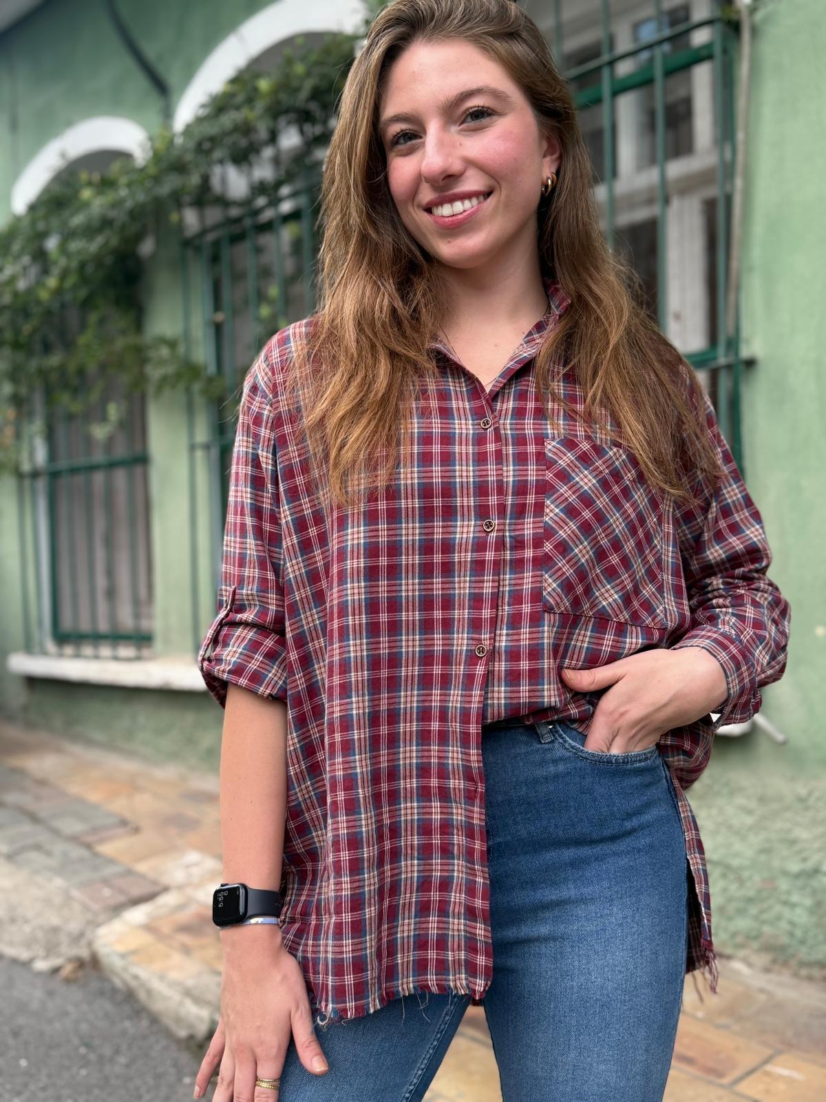 Bordo Ekoseli Gömlek