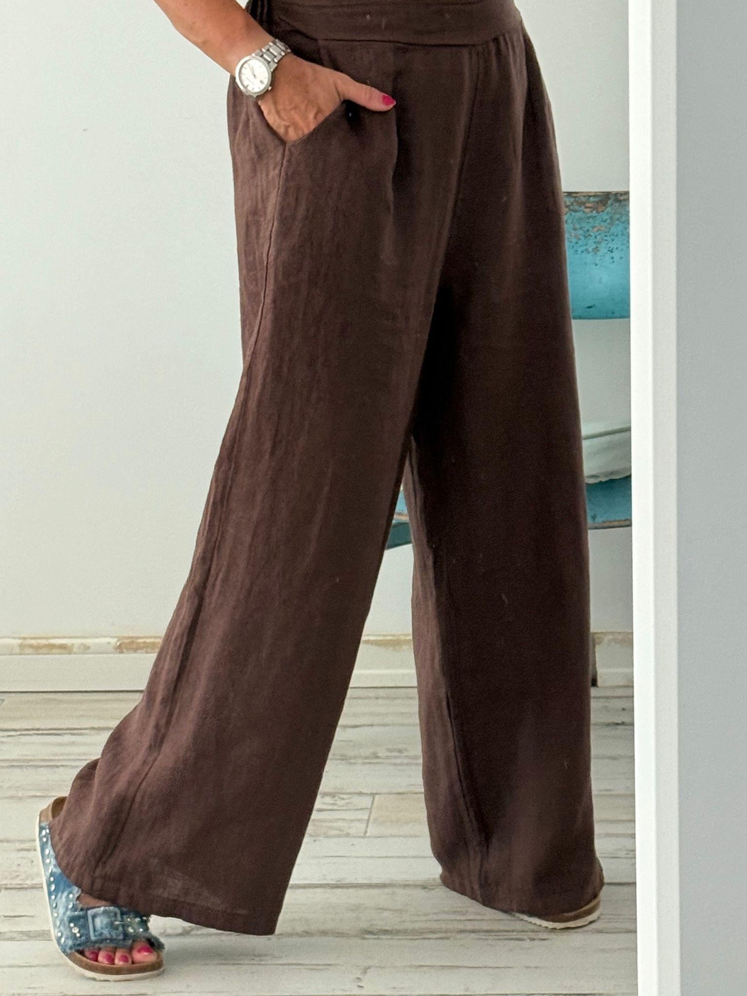 Arkadan Lastikli İthal Keten Pantolon