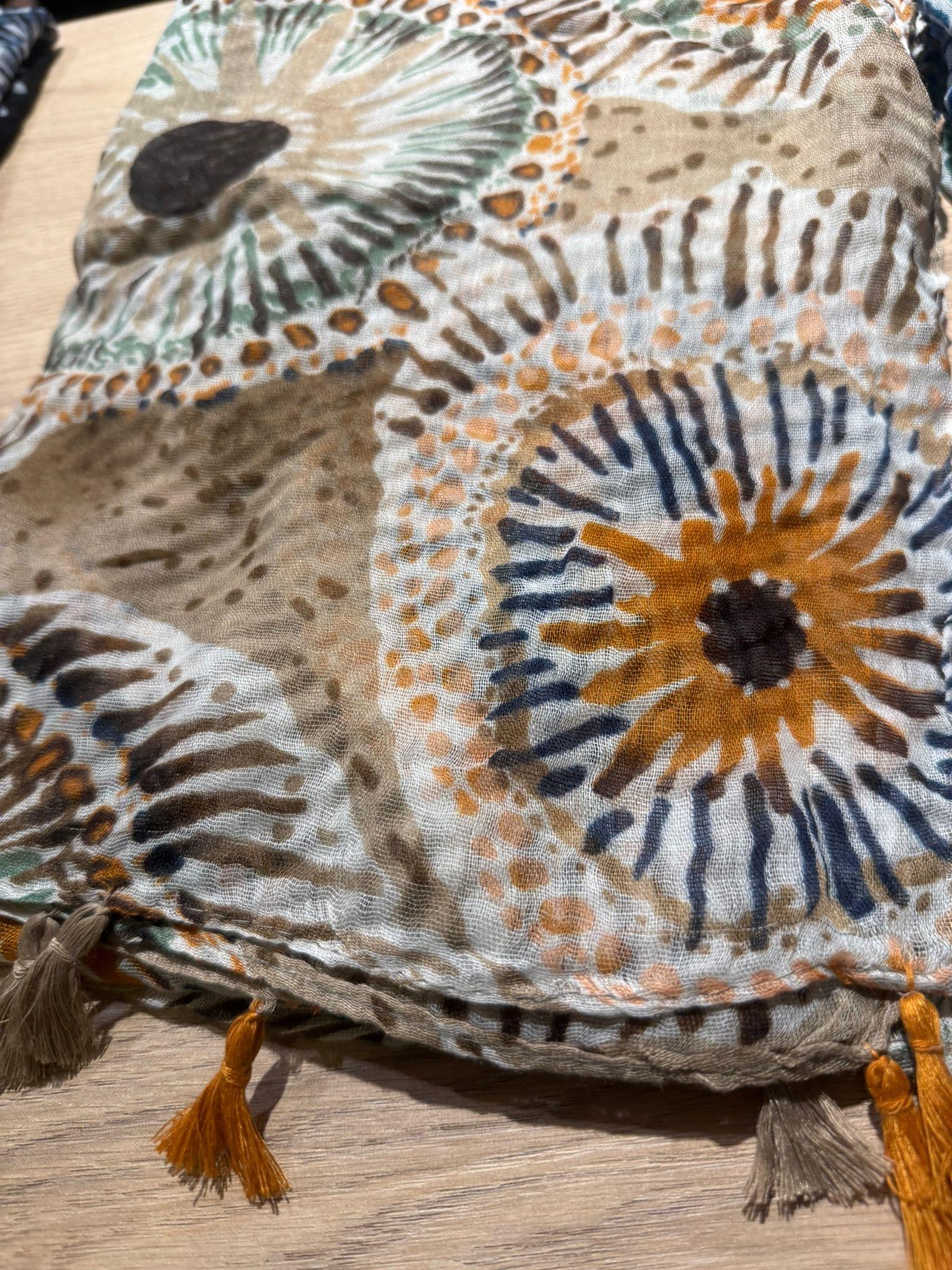 Camel Göz Desenli Pamuklu Şal
