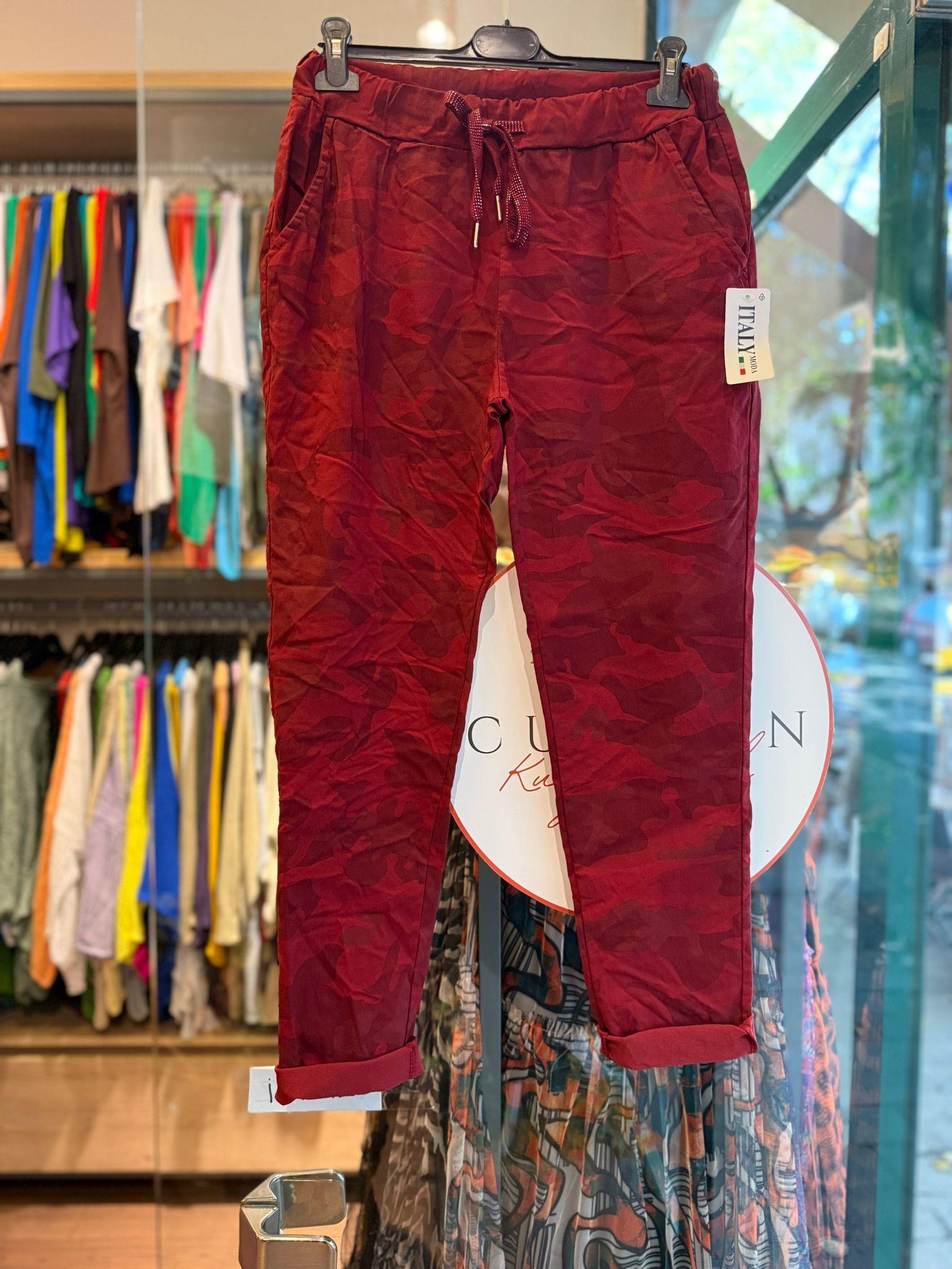 Koyu Bordo İthal Kamuflaj Likralı Pantolon