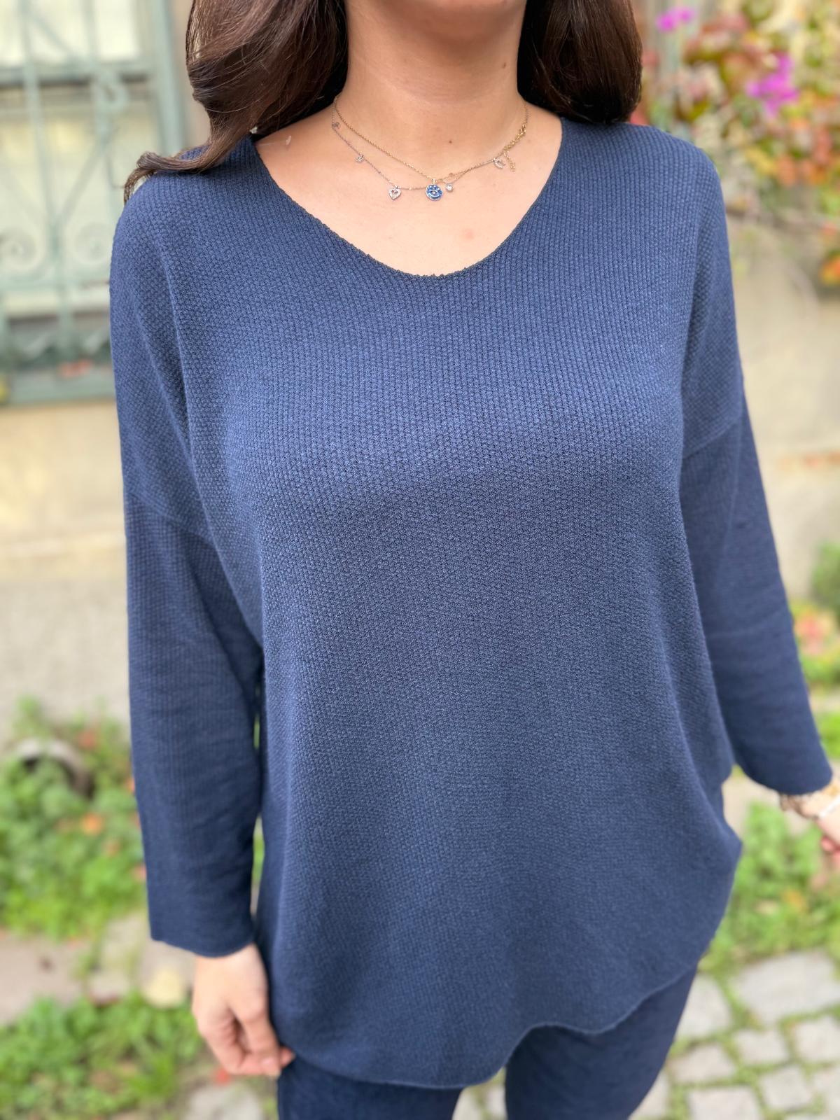 İthal Petek Dokulu V Yaka Triko