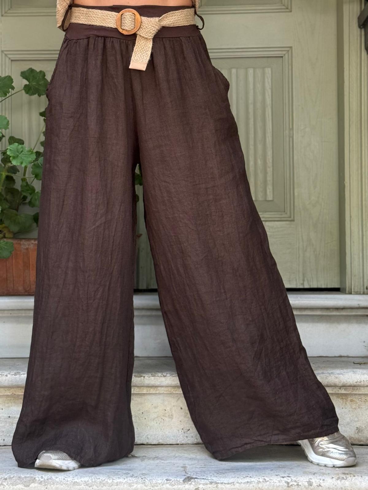 İthal Hasır Kemerli Keten Pantolon
