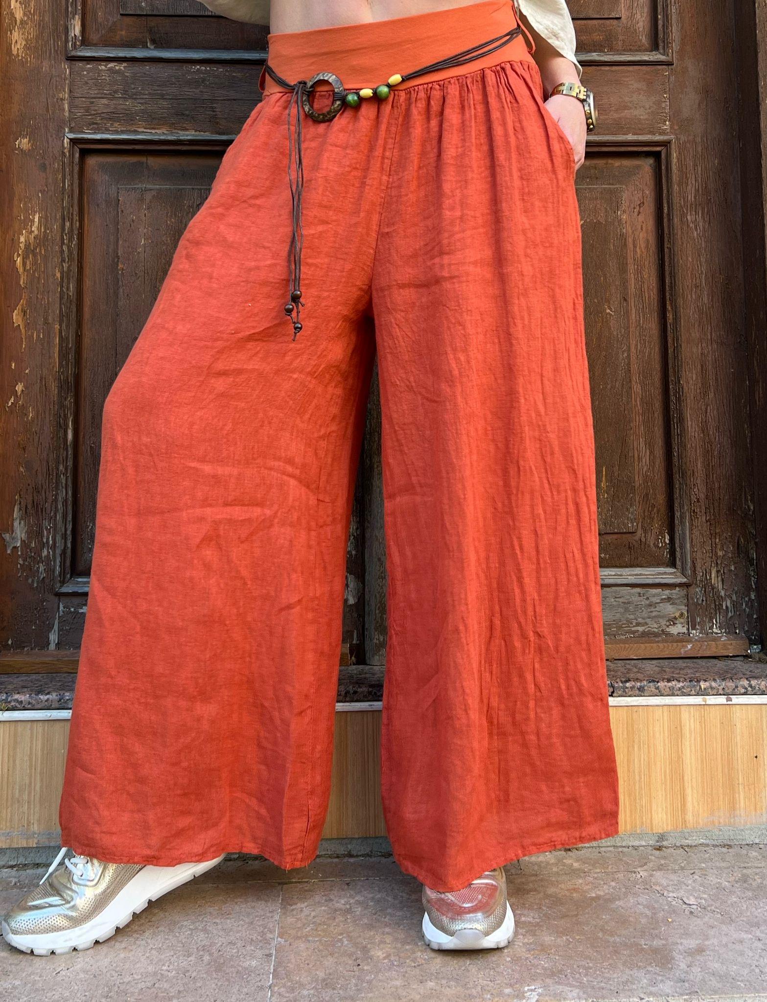 Vallery Kemerli Bol Paça Keten Pantolon