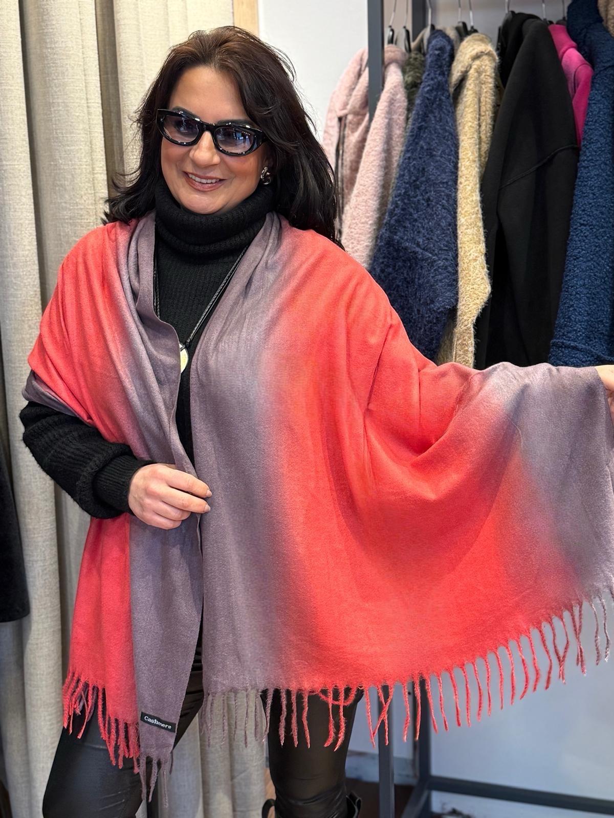 Mercan Lila Degrade Kaşmir Şal
