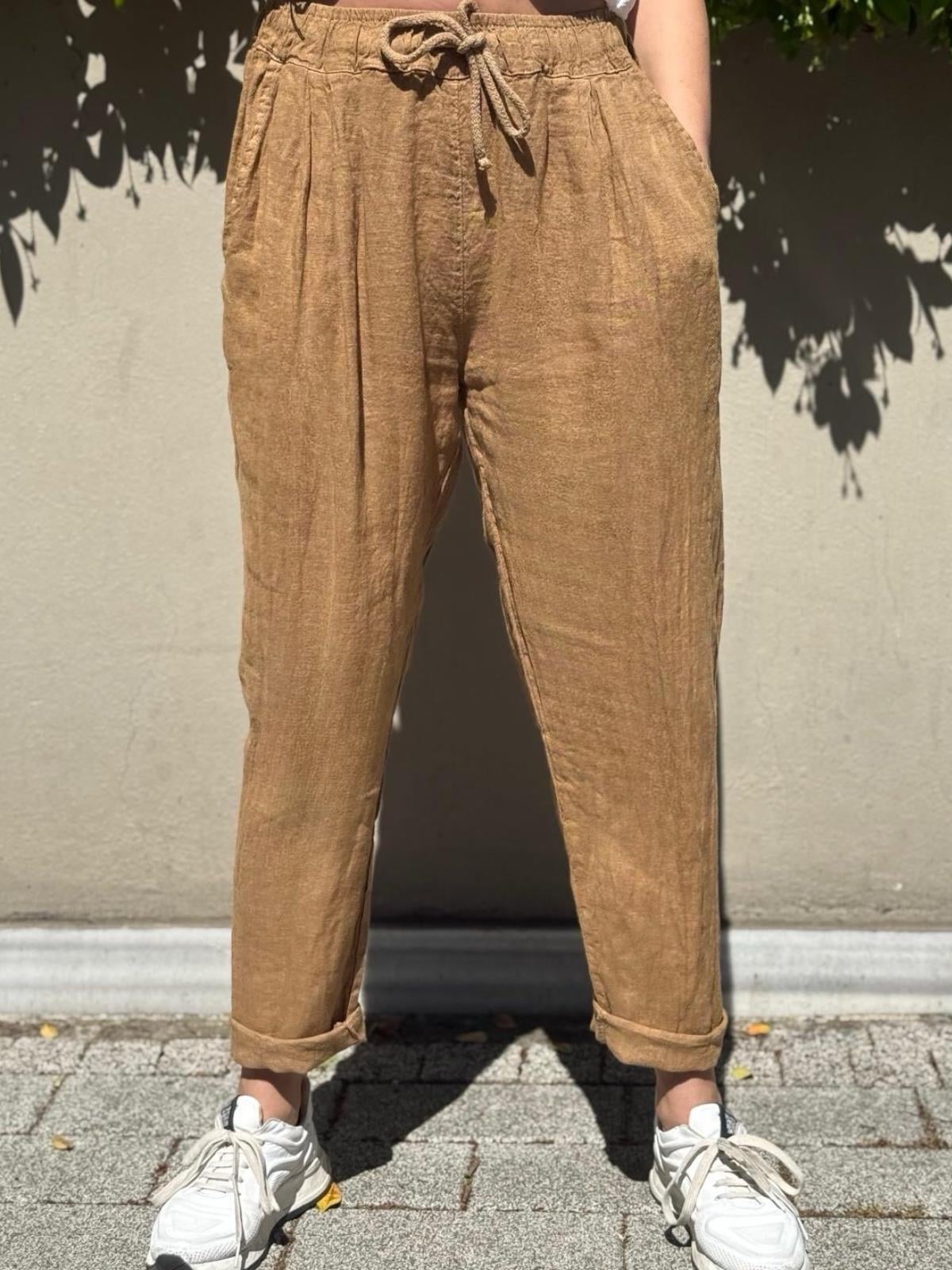 İthal Havuç Model Keten Pantolon