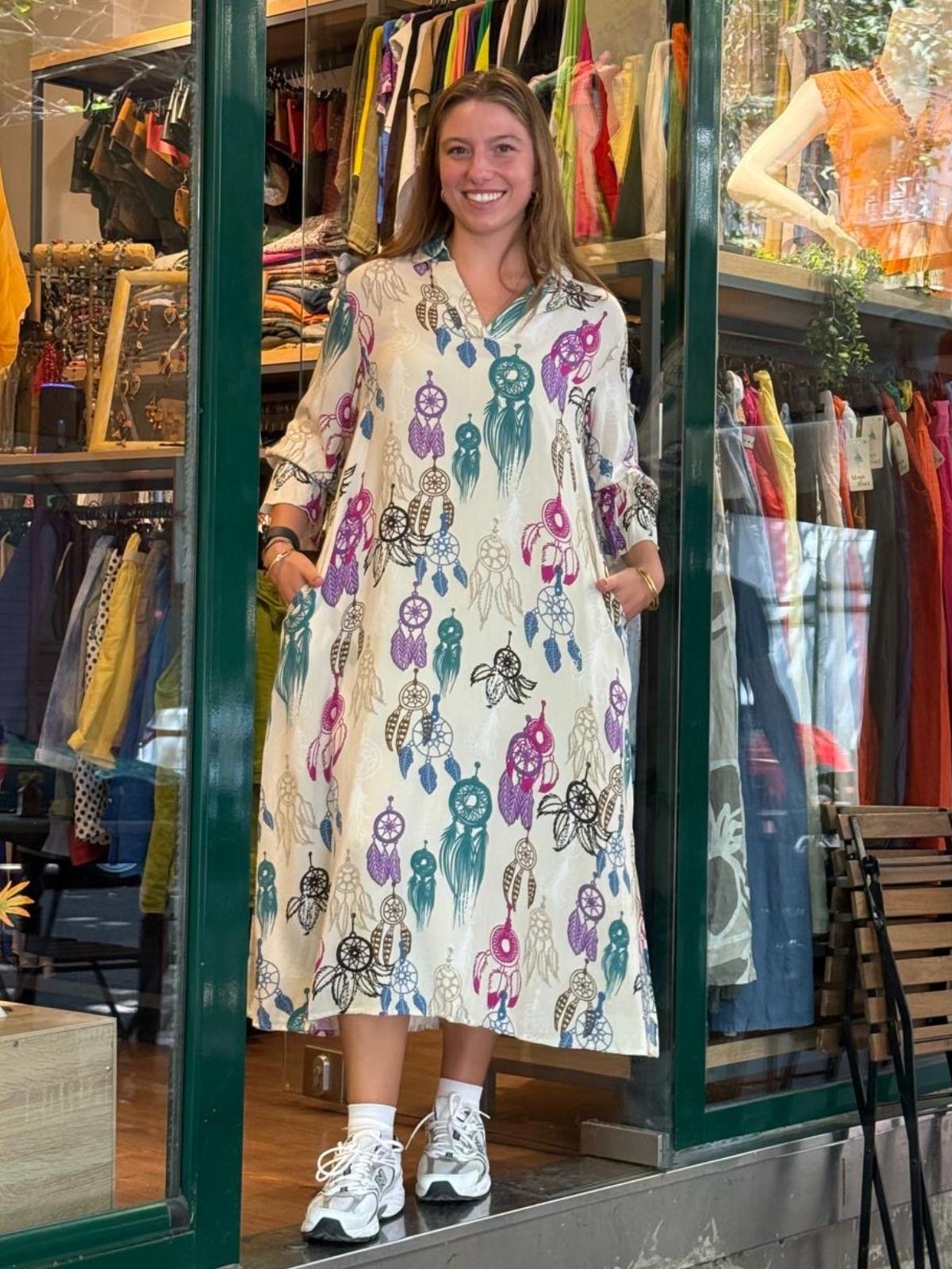 Rüya Kapanı Desenli Gömlek Elbise