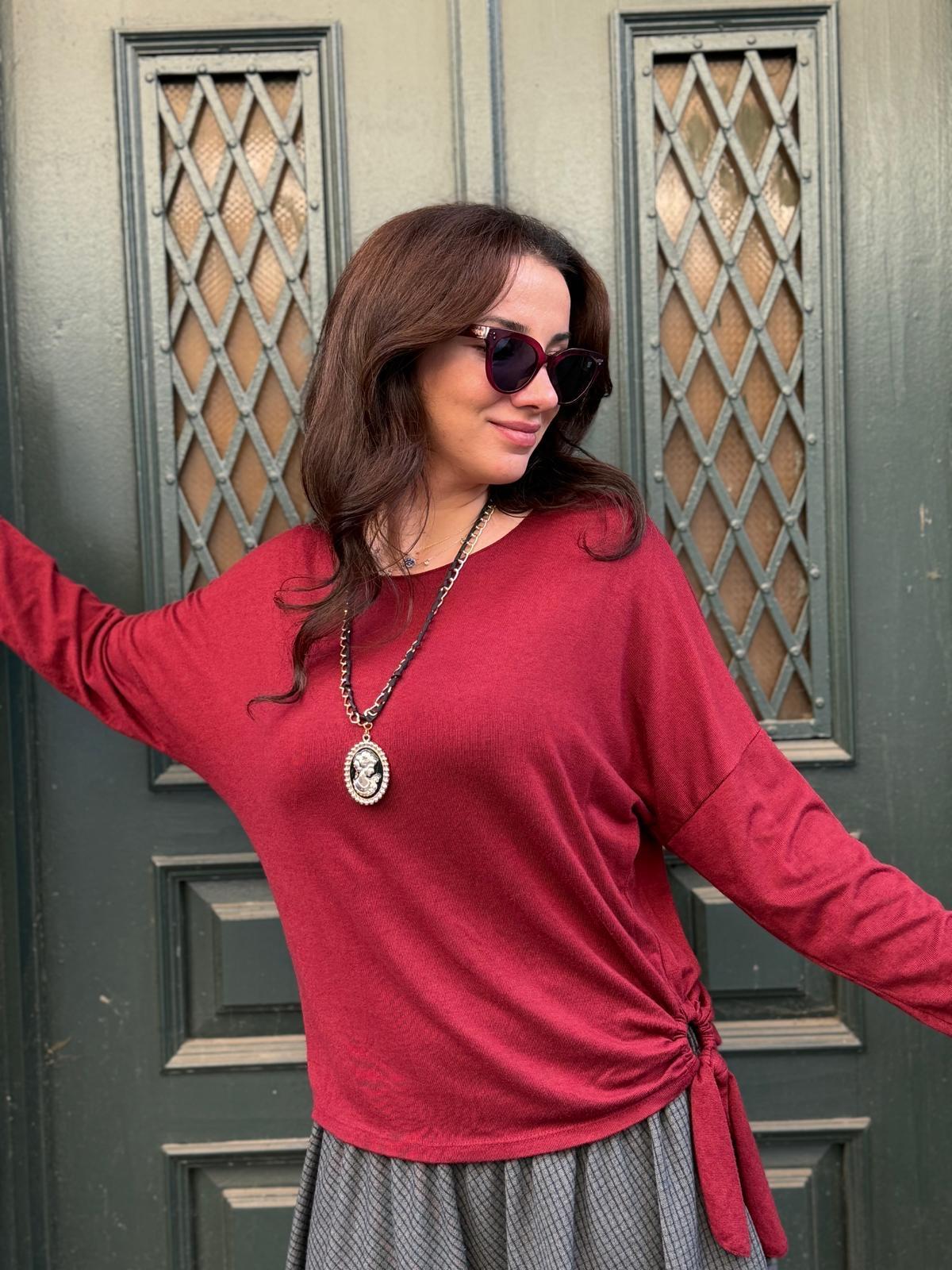 İthal Yandan Bağcıklı Kolyeli Triko