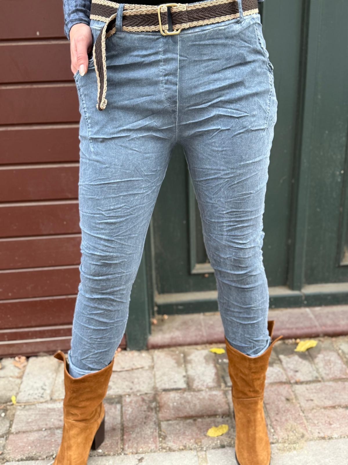 İthal Yıkamalı Kemerli Likralı Pantolon