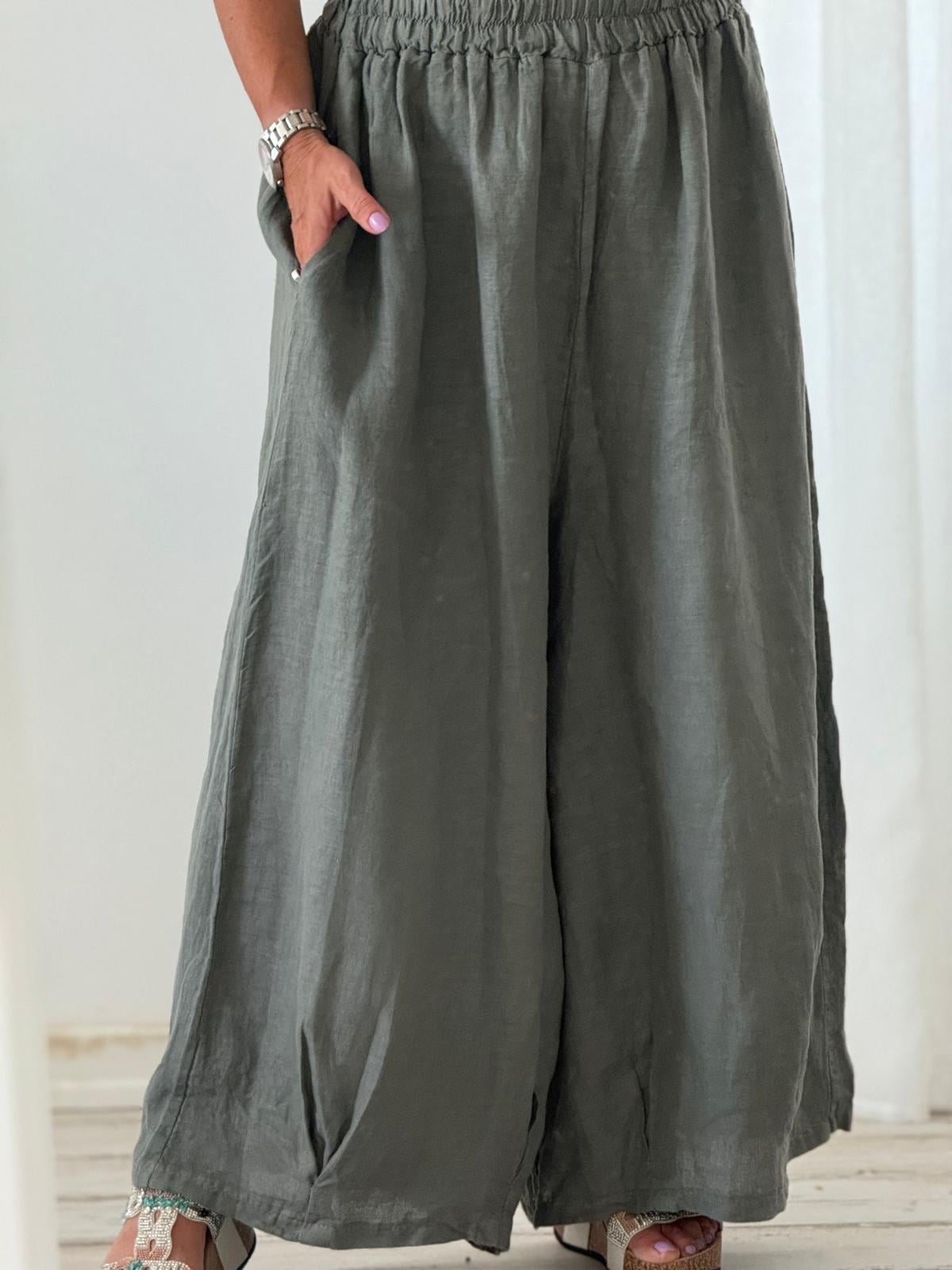 Oversize İthal Paçası Dikişli Keten Pantolon