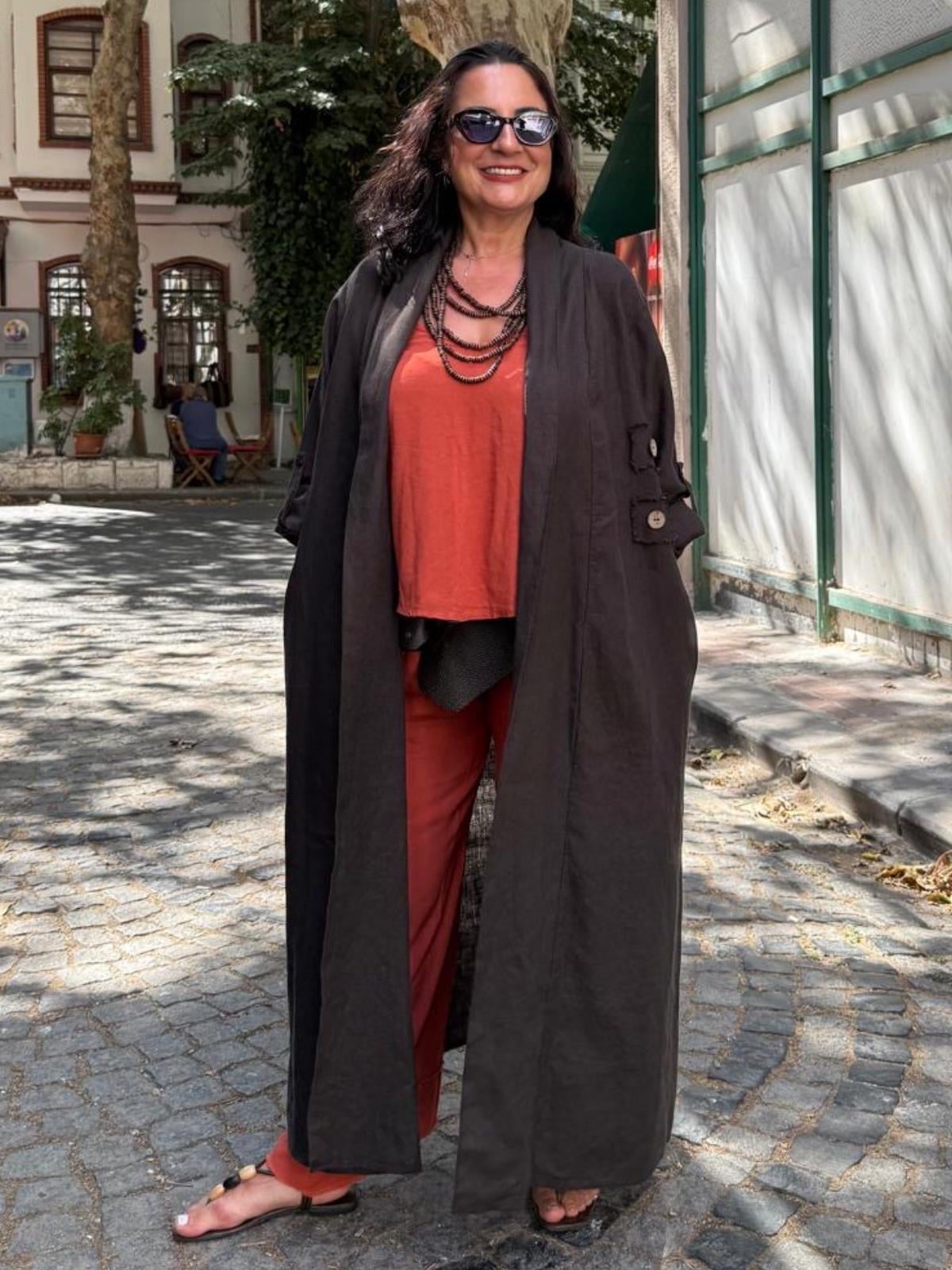 Düğme Detaylı Keten Ceket