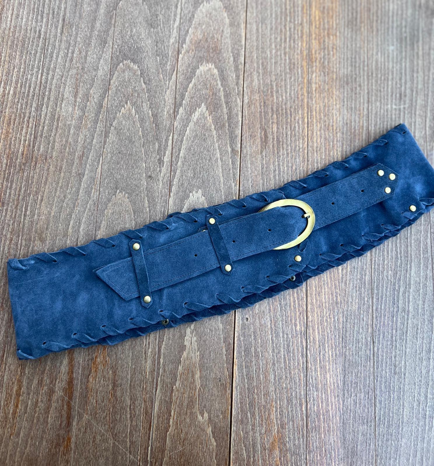 İndigo Gerçek Süet Tasarım Bel Aksesuarı
