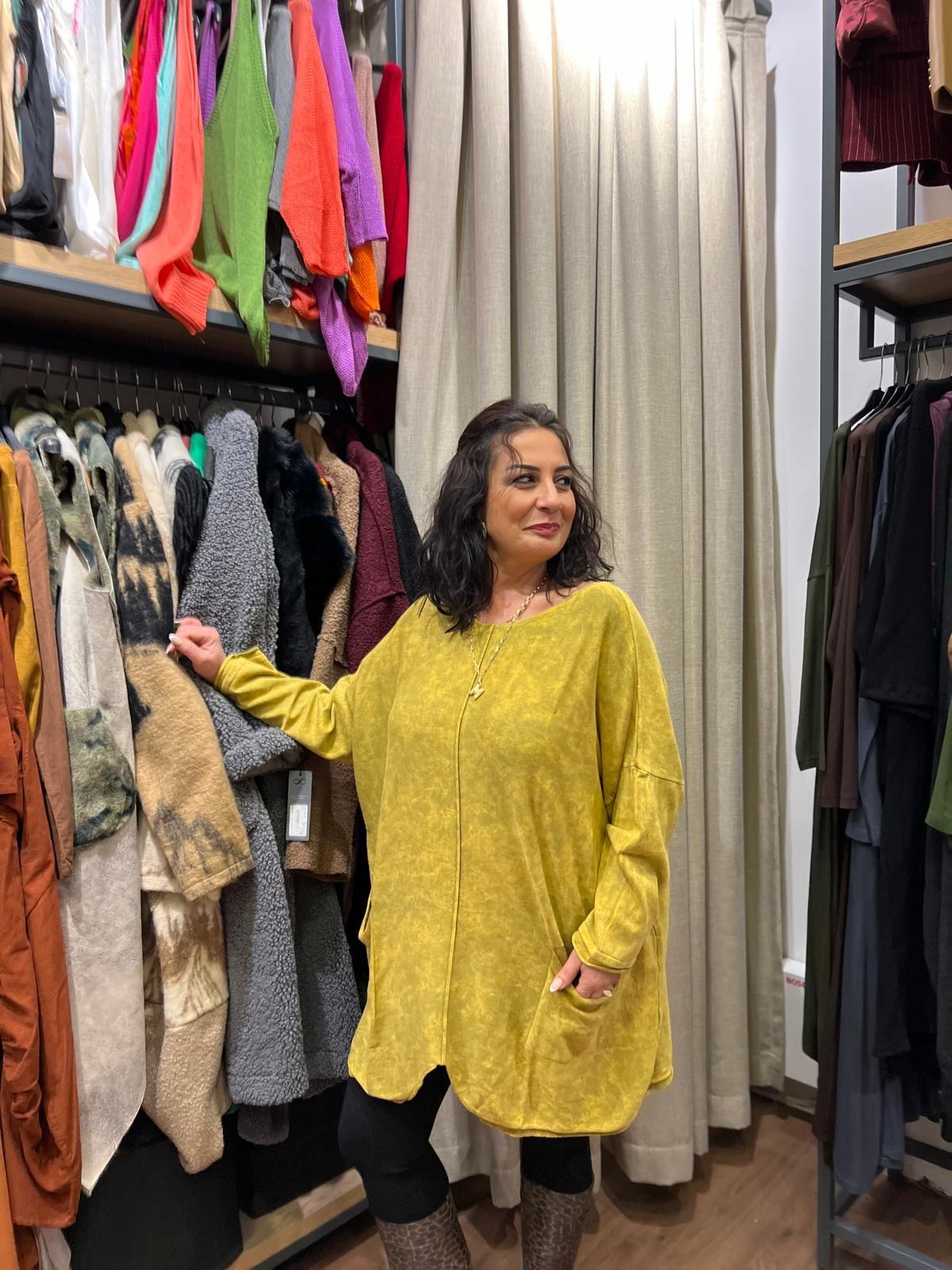 Hardal Oversize Yıkamalı Tunik Triko