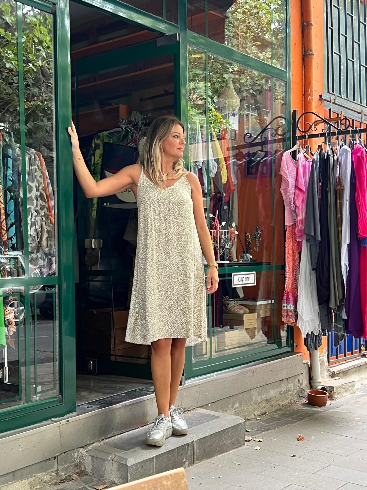 Çıtır Çiçekli Askılı Mint Elbise