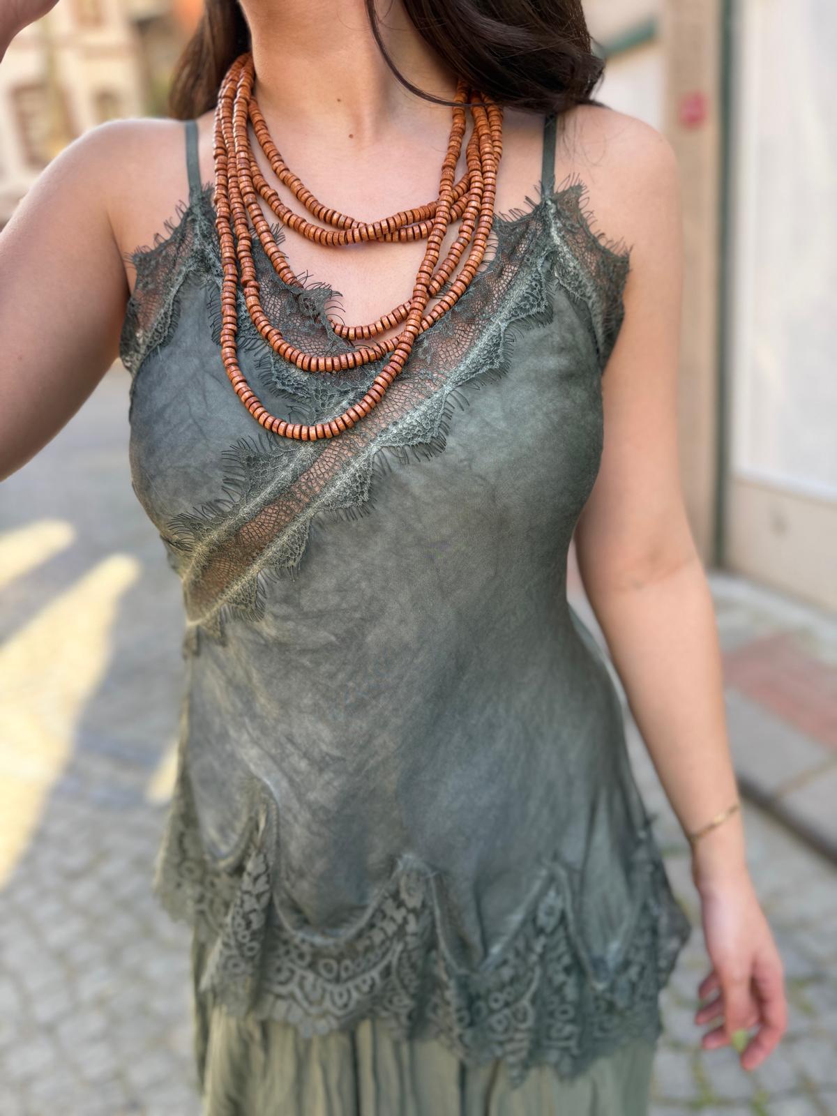 İthal Asimetrik Dantelli Askılı Bluz