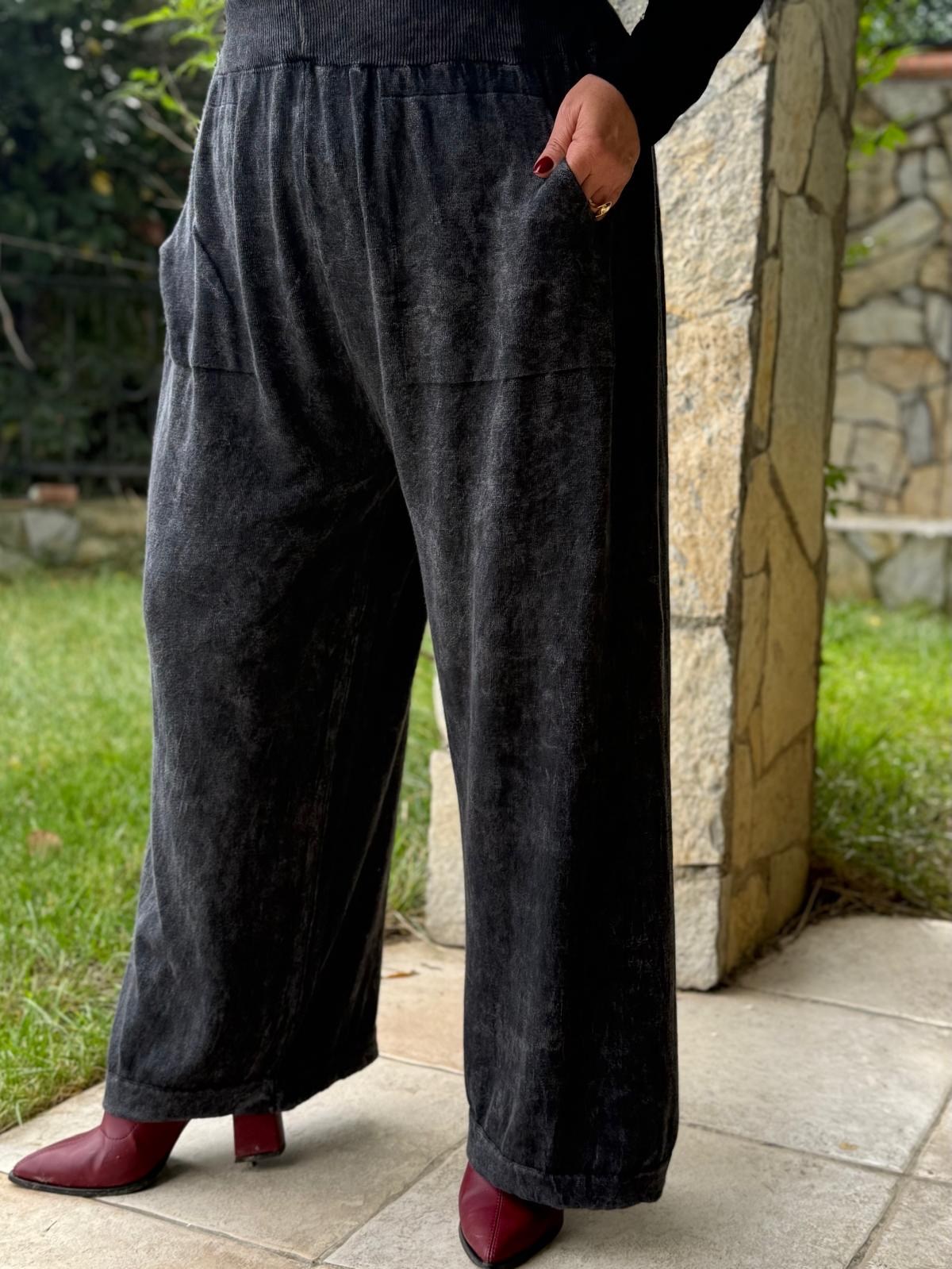 Oversize Yıkamalı Pamuk Triko Pantolon