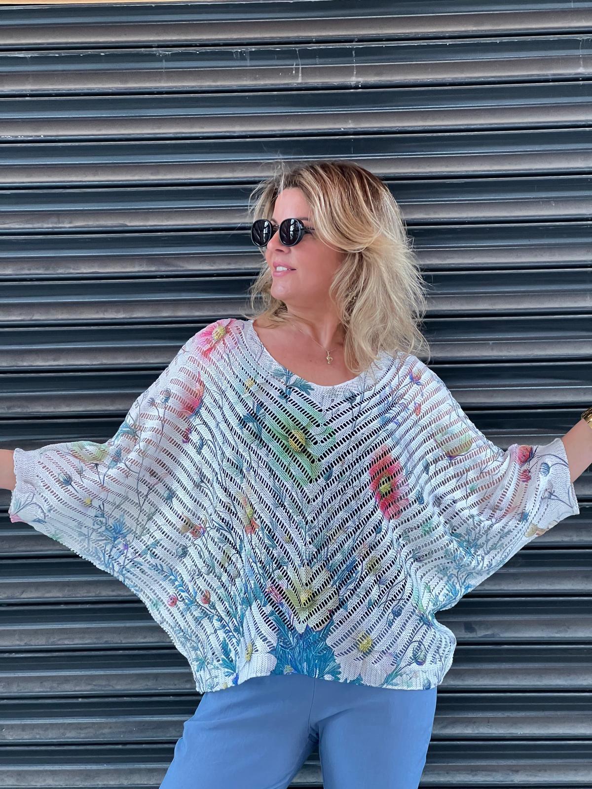 İthal V Yaka Ajurlu Çiçek Desenli Merserize