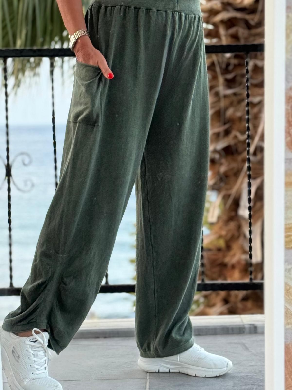 Pamuklu Paçası Büzgülü Triko Pantolon
