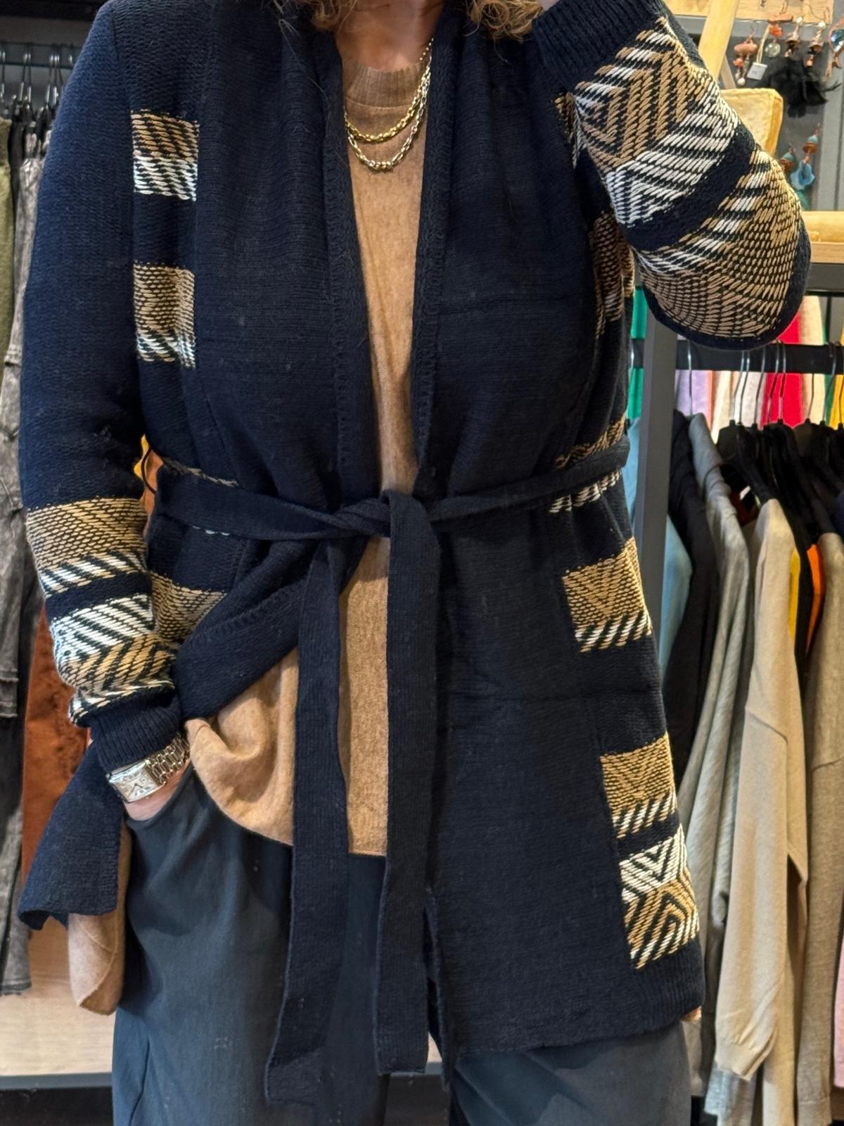 Kuşaklı Lacivert Hırka