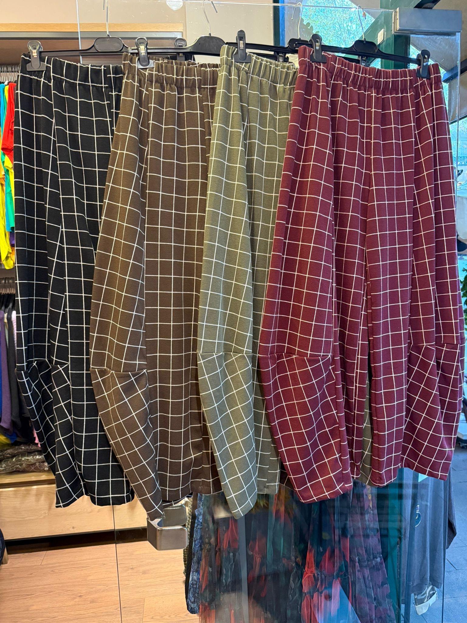 Kulaklı Örme Kumaş Kareli Pantolon