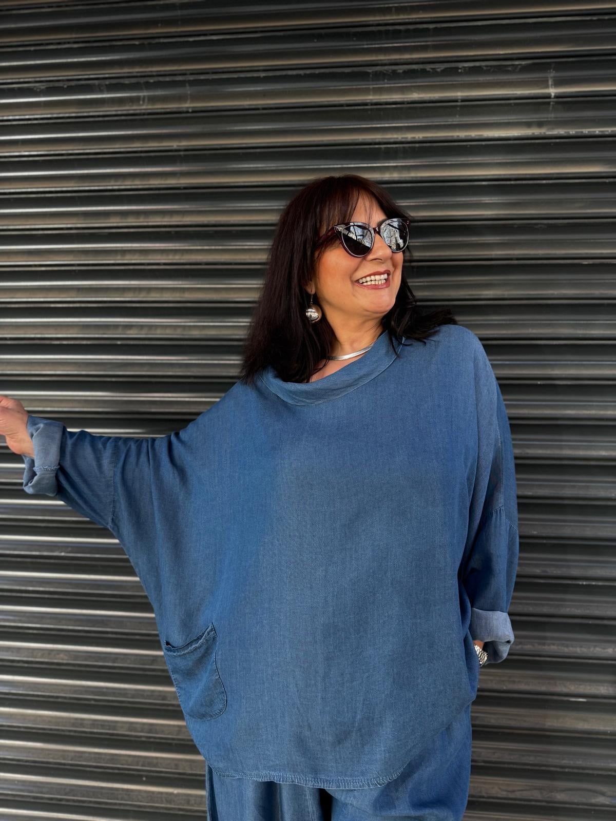 İthal Tensel Oversize Degaje Kot Bluz
