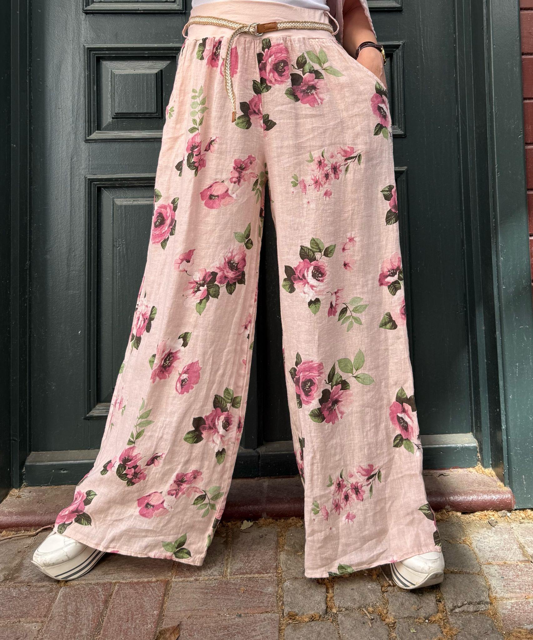 İthal Rosa Keten Pantolon