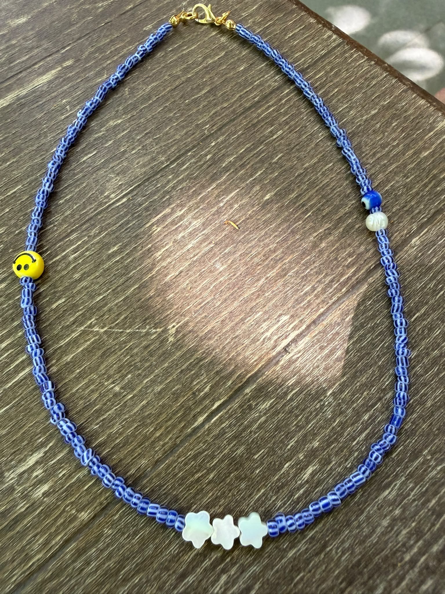 Çizgili Cam Boncuk Kolye No7