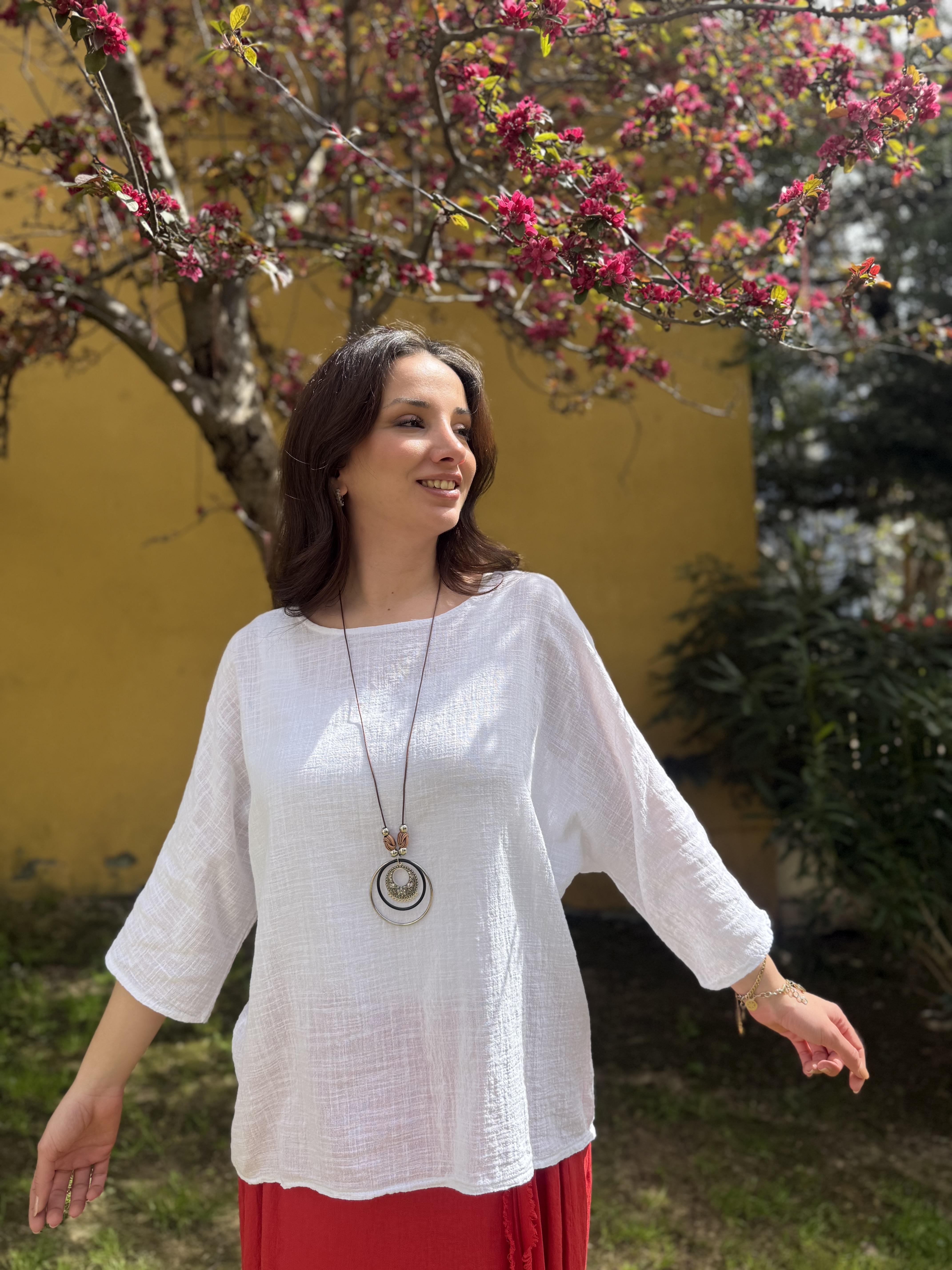 İthal Kolyeli Keten Bluz