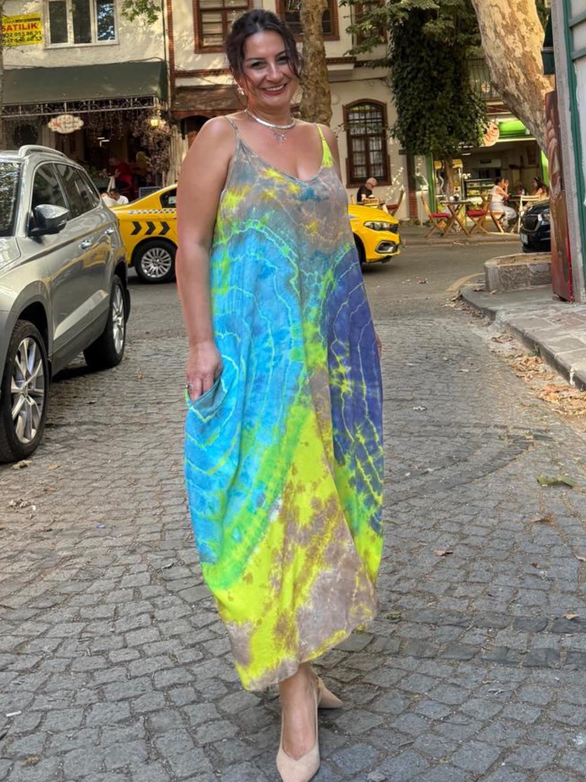 Turkuaz Batik Elbise