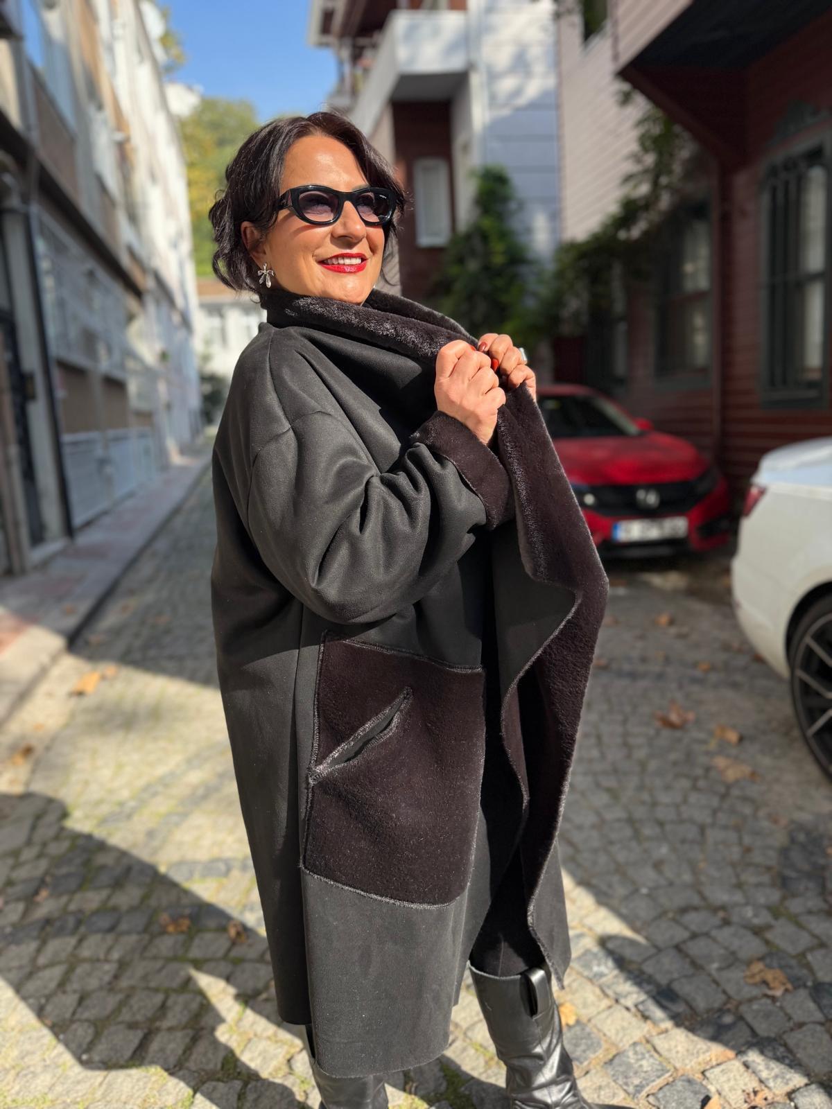 Oversize İthal Kürklü Nubuk Kaban