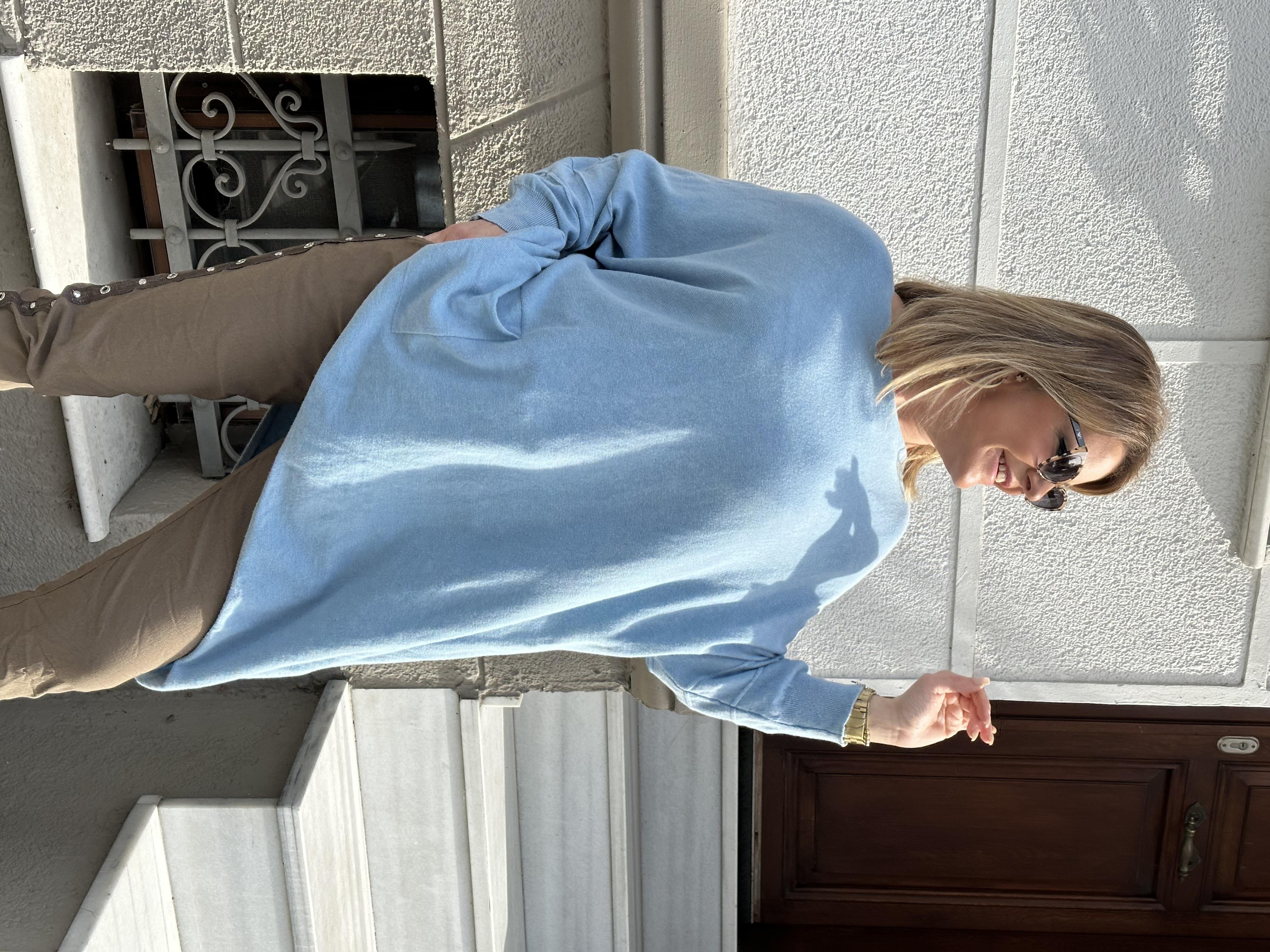 Bebe Mavi Asimetrik, Yıkamalı Yarasa Kol Triko