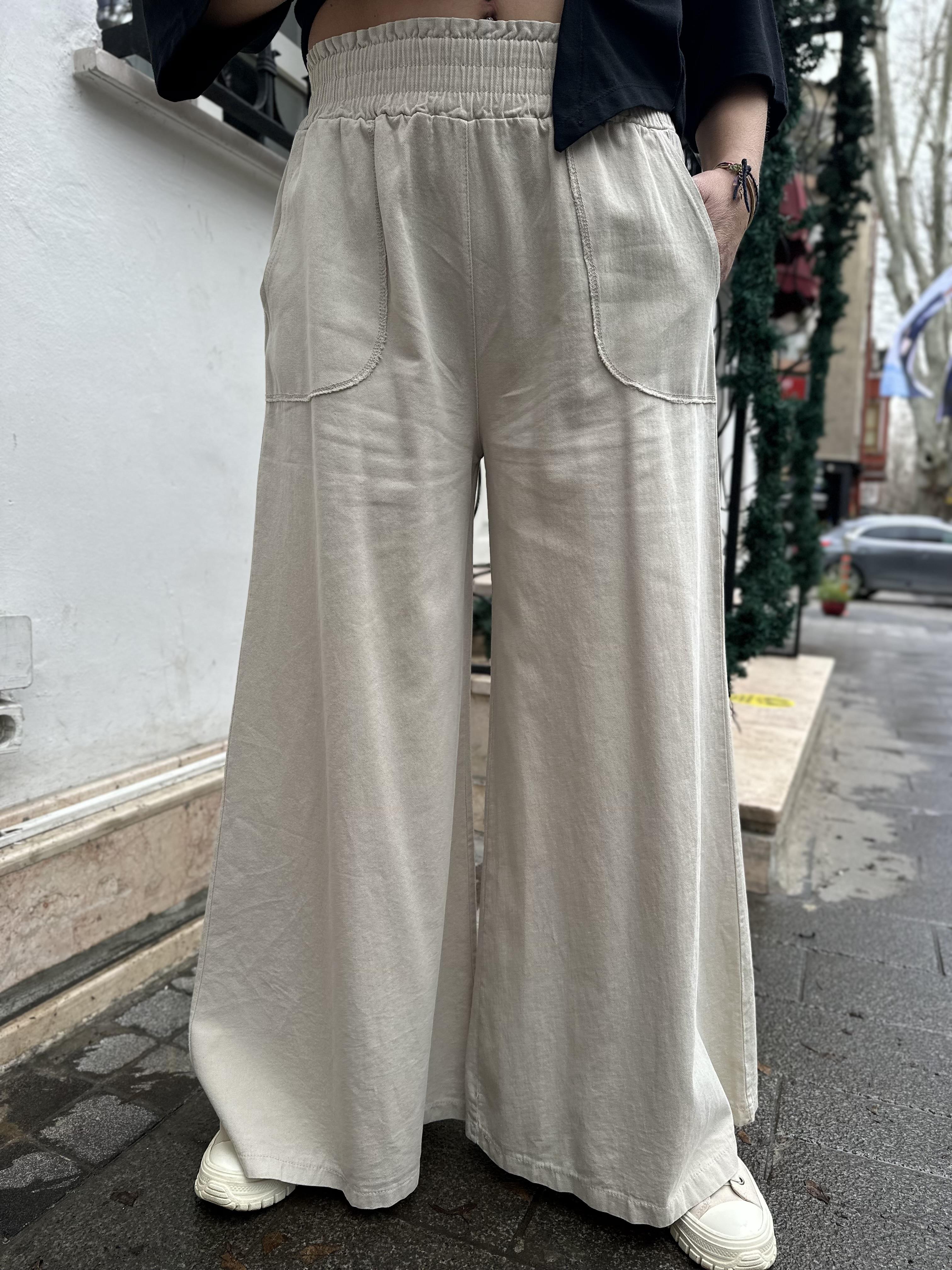 Bej Gabardin Bol Paça Pantolon