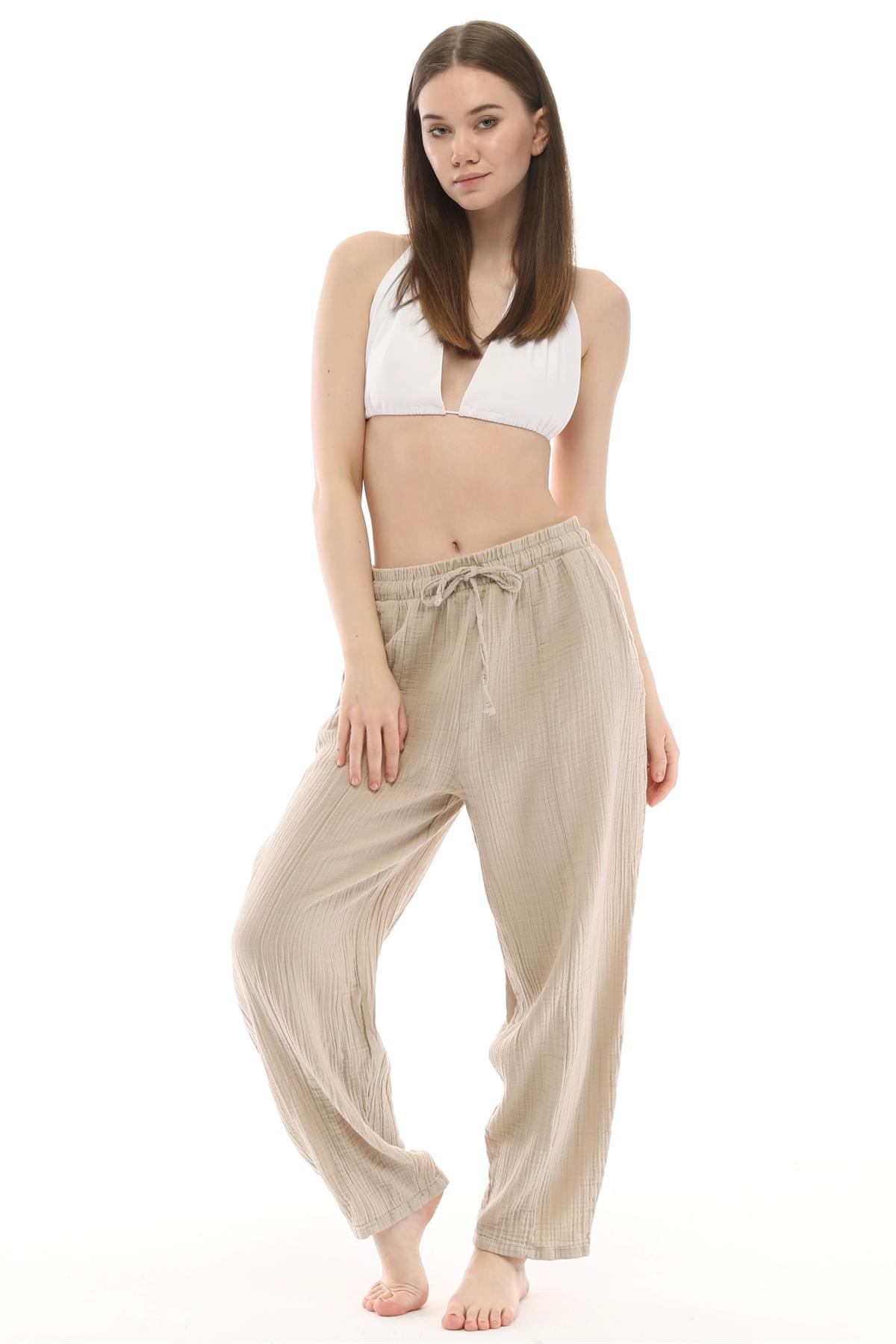 Bej Müslin Pantolon