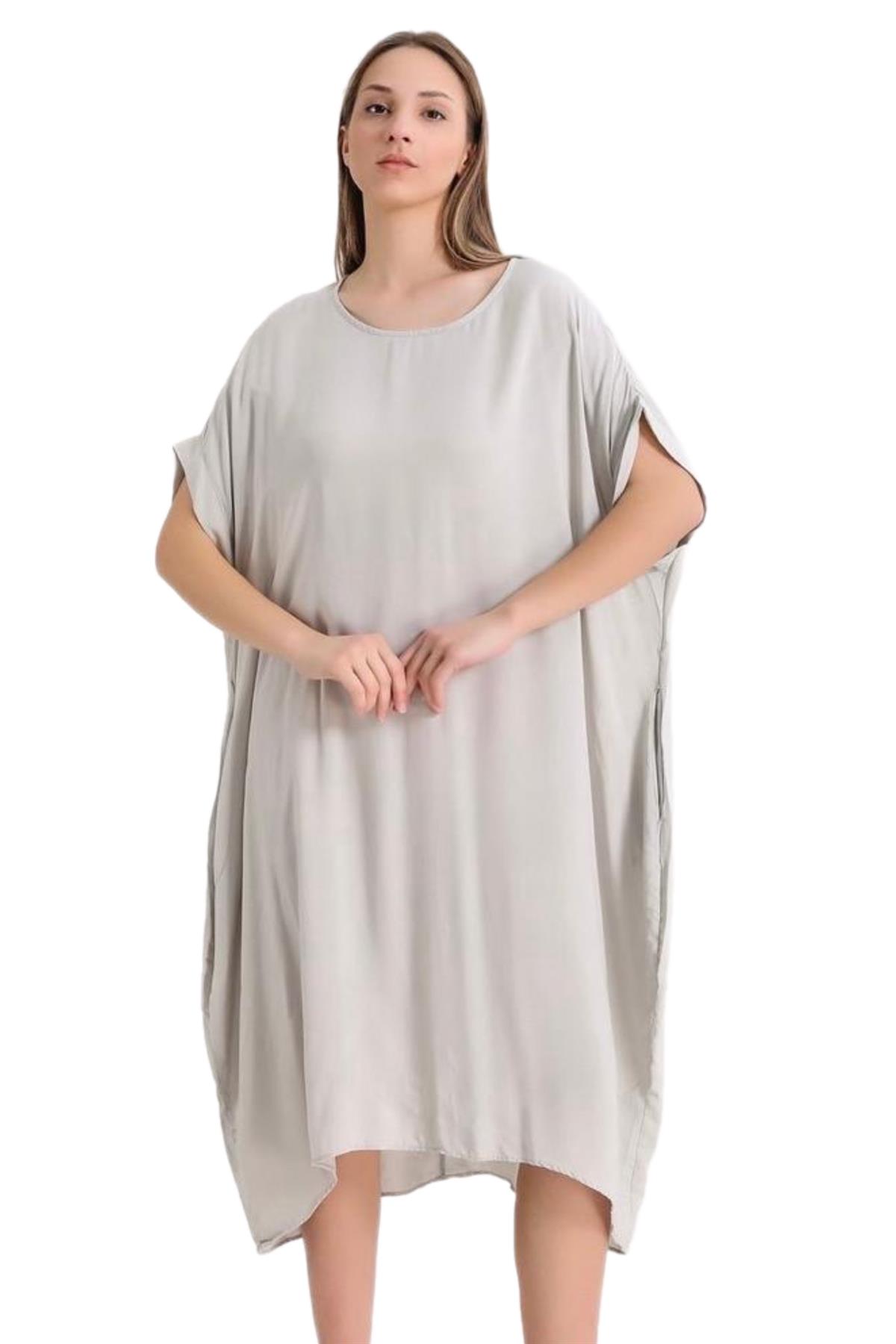 Bej Sırtı Pencereli Salaş Elbise